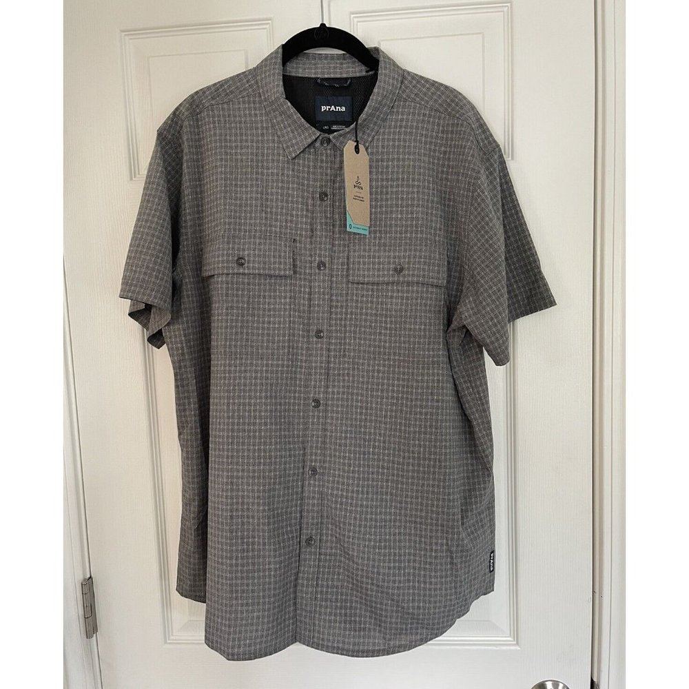 NWT PrAna Garvan Short Sleeve Button Down Shirt - Charcoal